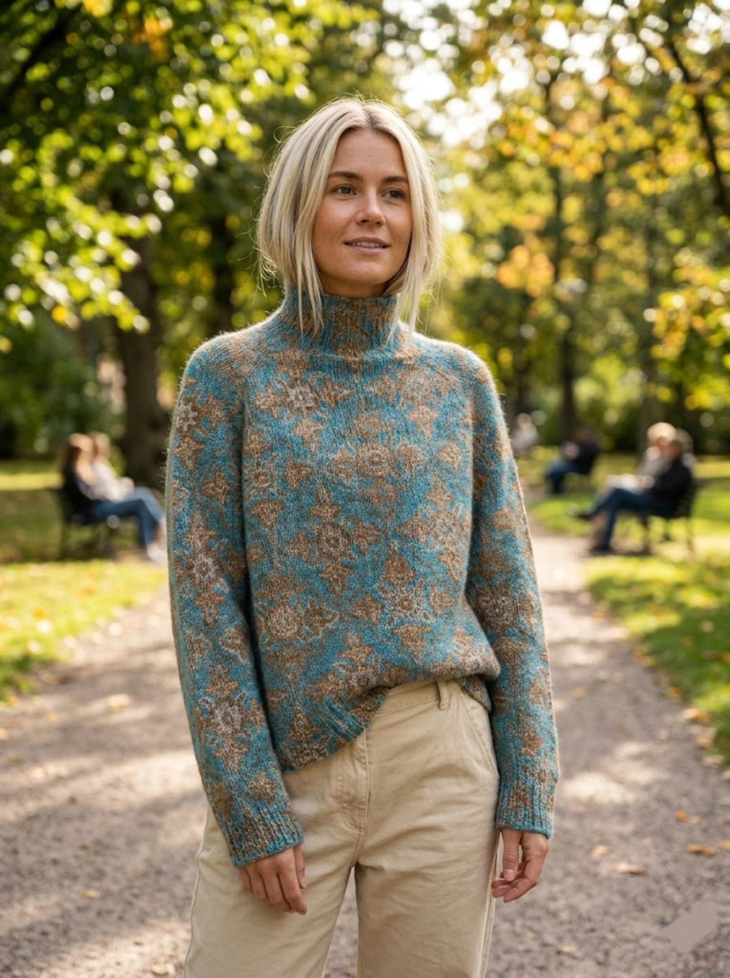 Modern women's sweater with a high collar in an elegant style