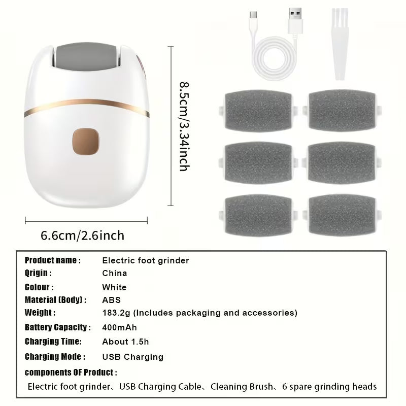 Electric Callus Remover for Feet, Rechargeable Pedicure Tool with 6 Replaceable Heads, USB Powered, Ergonomic Design