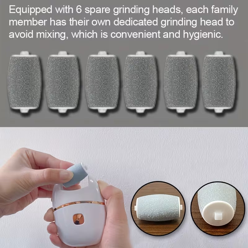 Electric Callus Remover for Feet, Rechargeable Pedicure Tool with 6 Replaceable Heads, USB Powered, Ergonomic Design