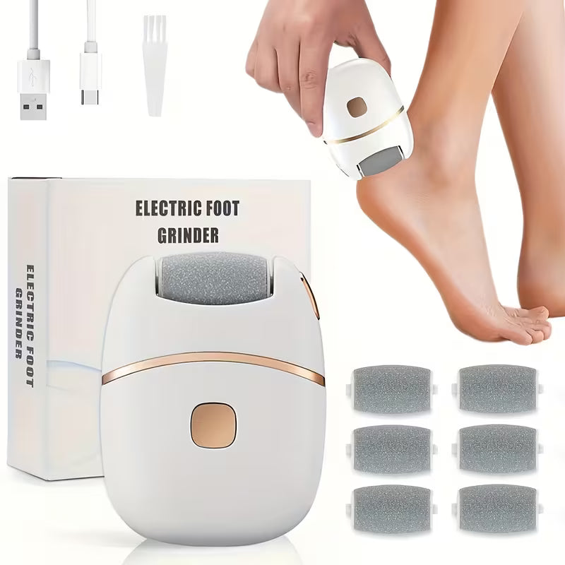 Electric Callus Remover for Feet, Rechargeable Pedicure Tool with 6 Replaceable Heads, USB Powered, Ergonomic Design