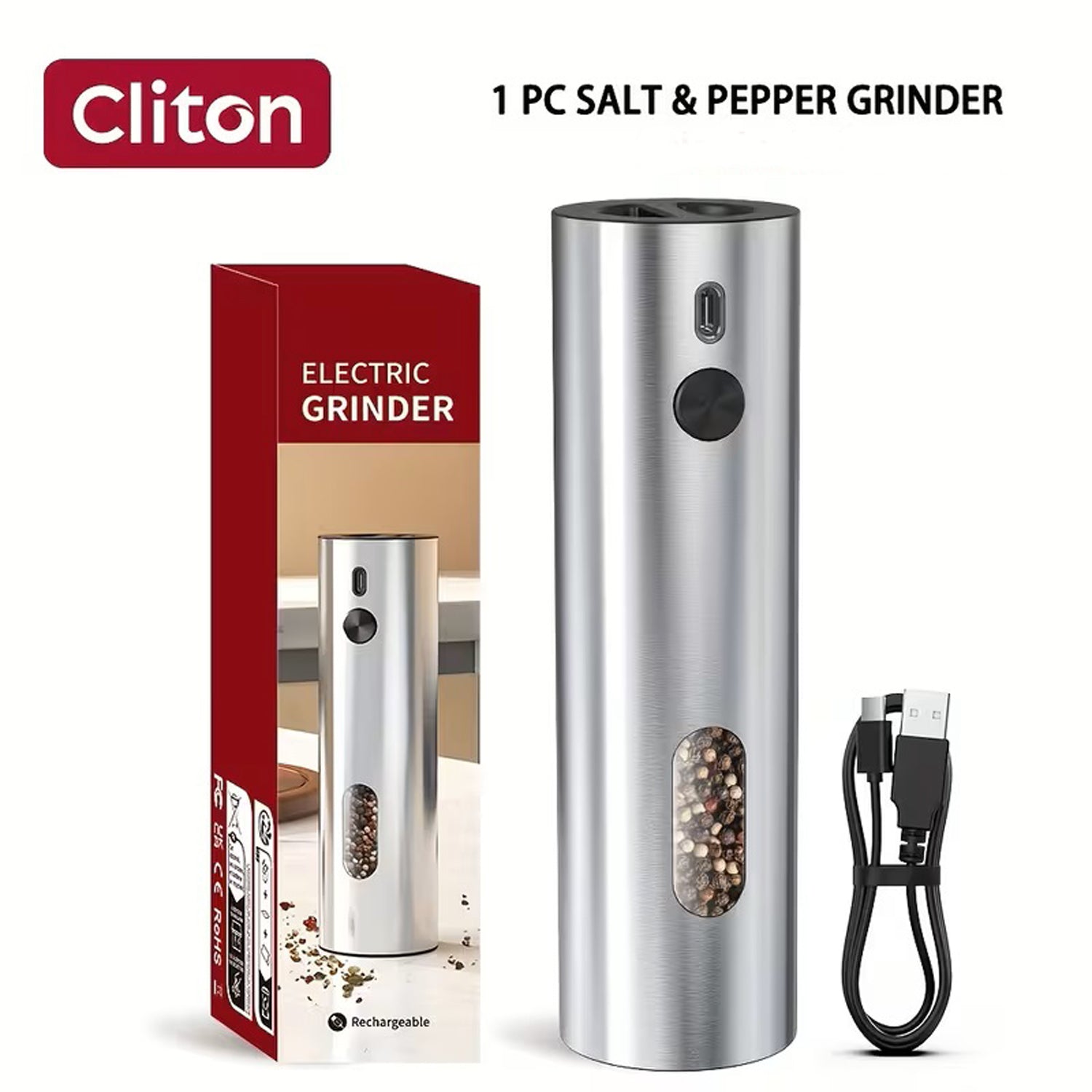 Premium Rechargeable Electric Salt and Pepper Grinder Set with Charging Dock, 2-Piece Automatic Mill Set with LED Light & Adjustable Coarseness, Large Capacity 110ml, Perfect Kitchen Gift