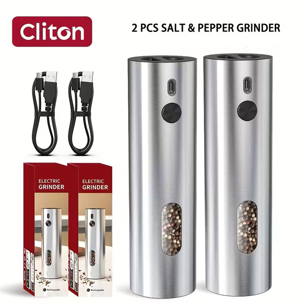 Premium Rechargeable Electric Salt and Pepper Grinder Set with Charging Dock, 2-Piece Automatic Mill Set with LED Light & Adjustable Coarseness, Large Capacity 110ml, Perfect Kitchen Gift