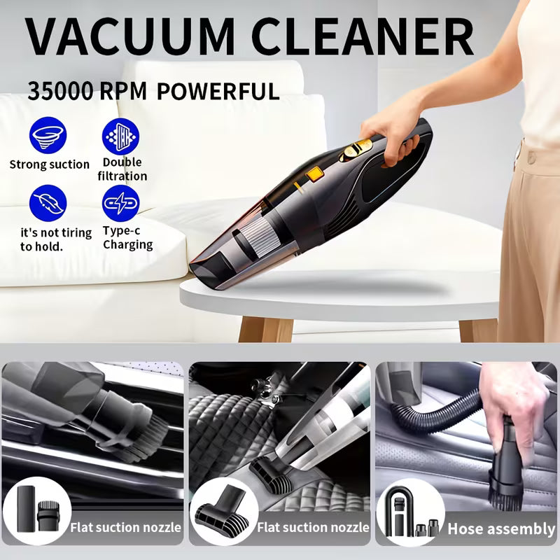 Cordless Handheld Vacuum Cleaner for Car and Home, 6000PA, 1800mAh, with 5 Accessories