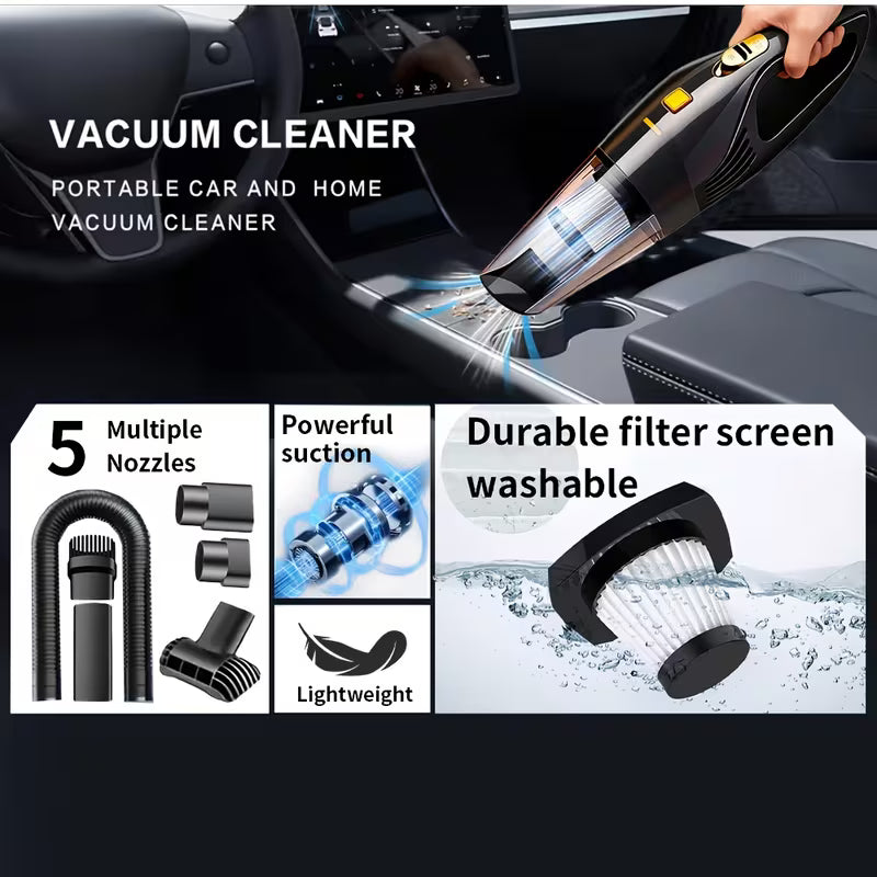 Cordless Handheld Vacuum Cleaner for Car and Home, 6000PA, 1800mAh, with 5 Accessories