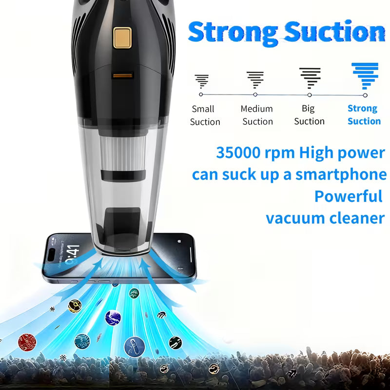 Cordless Handheld Vacuum Cleaner for Car and Home, 6000PA, 1800mAh, with 5 Accessories