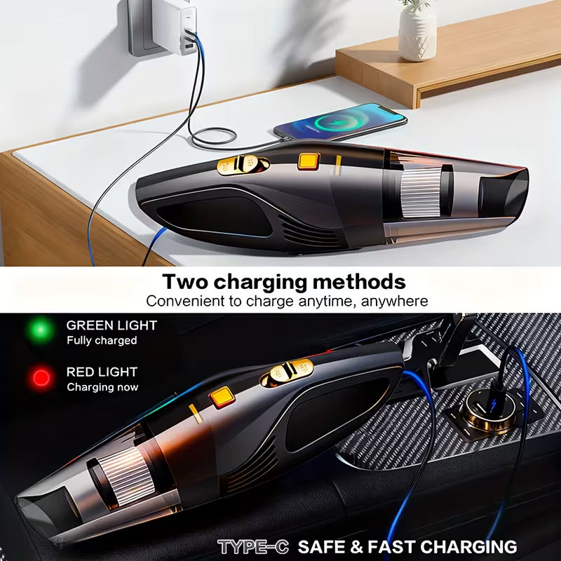 Cordless Handheld Vacuum Cleaner for Car and Home, 6000PA, 1800mAh, with 5 Accessories