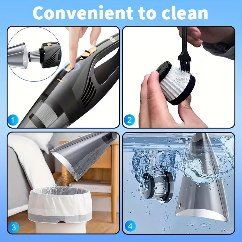 Cordless Handheld Vacuum Cleaner for Car and Home, 6000PA, 1800mAh, with 5 Accessories