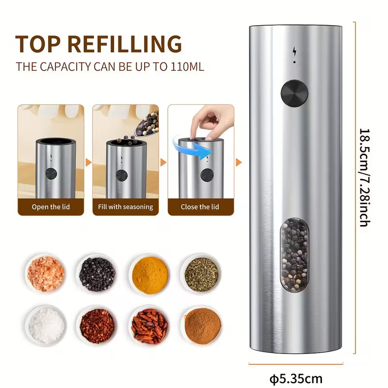 CLITON Rechargeable Electric Salt and Pepper Grinder Set, 2-Pack, USB Charging with LED Light, Adjustable Coarseness, Premium Kitchen Gift