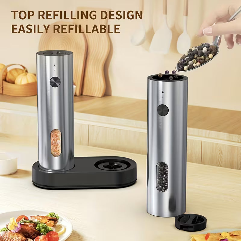 CLITON Rechargeable Electric Salt and Pepper Grinder Set, 2-Pack, USB Charging with LED Light, Adjustable Coarseness, Premium Kitchen Gift