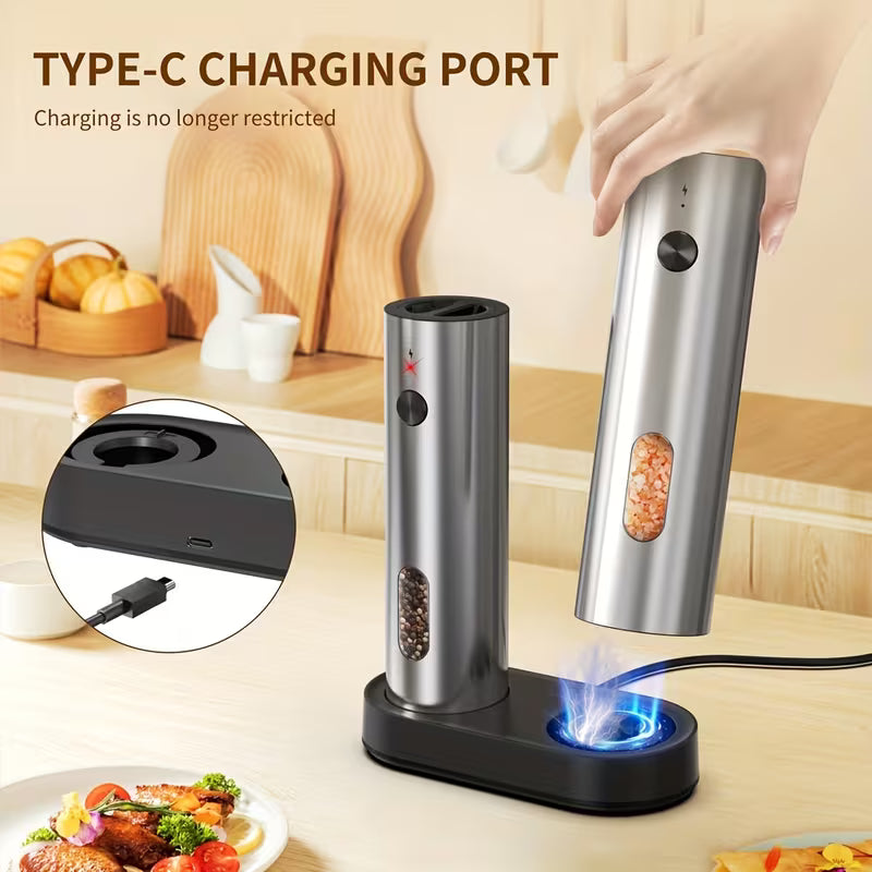 CLITON Rechargeable Electric Salt and Pepper Grinder Set, 2-Pack, USB Charging with LED Light, Adjustable Coarseness, Premium Kitchen Gift