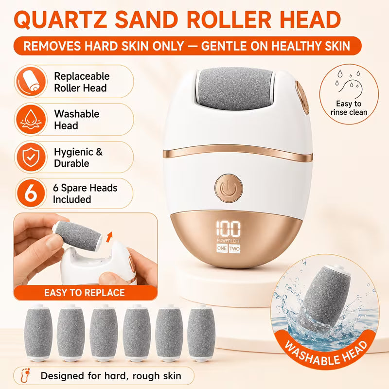 Electric heel file with LCD display, cordless, with many attachments