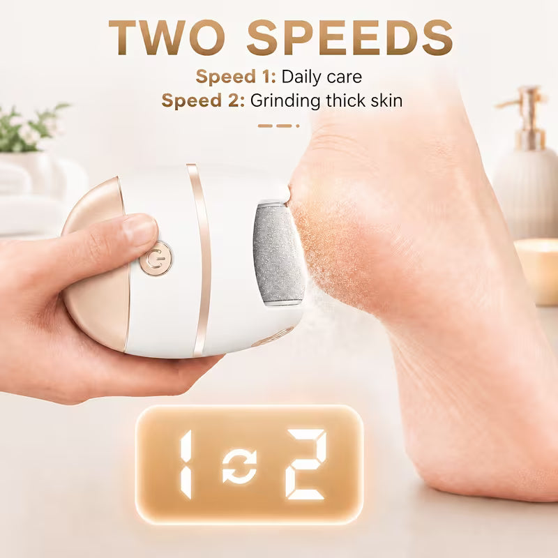 Electric heel file with LCD display, cordless, with many attachments