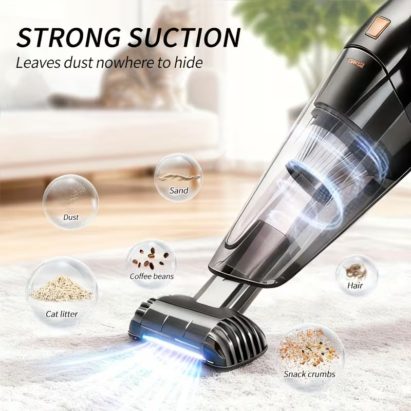 Powerful Cordless Handheld Vacuum Cleaner, High-Suction Portable Car & Home Vacuum, Rechargeable Lithium Battery, Ideal for Pet Hair & Car Detailing