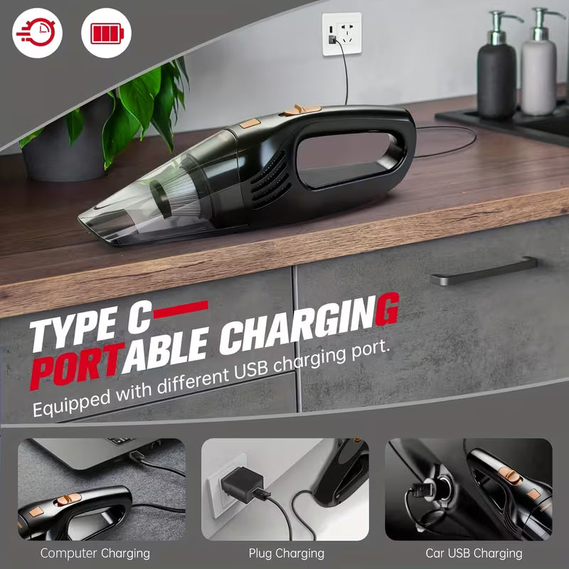 Powerful Cordless Handheld Vacuum Cleaner, High-Suction Portable Car & Home Vacuum, Rechargeable Lithium Battery, Ideal for Pet Hair & Car Detailing