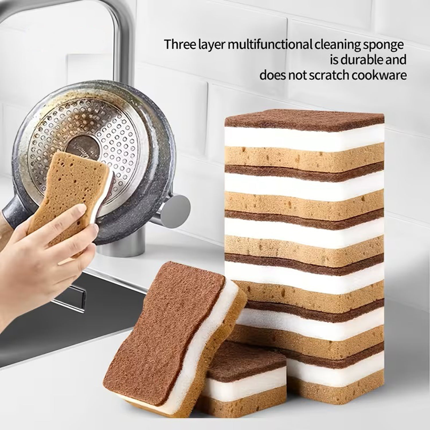Premium 3-Layer Kitchen Cleaning Sponges (Multi-Pack) 10 pieces pack