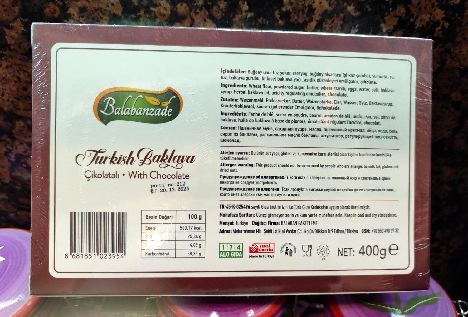 Turkish Baklava with Chocolate 400g Natural Balabanzade