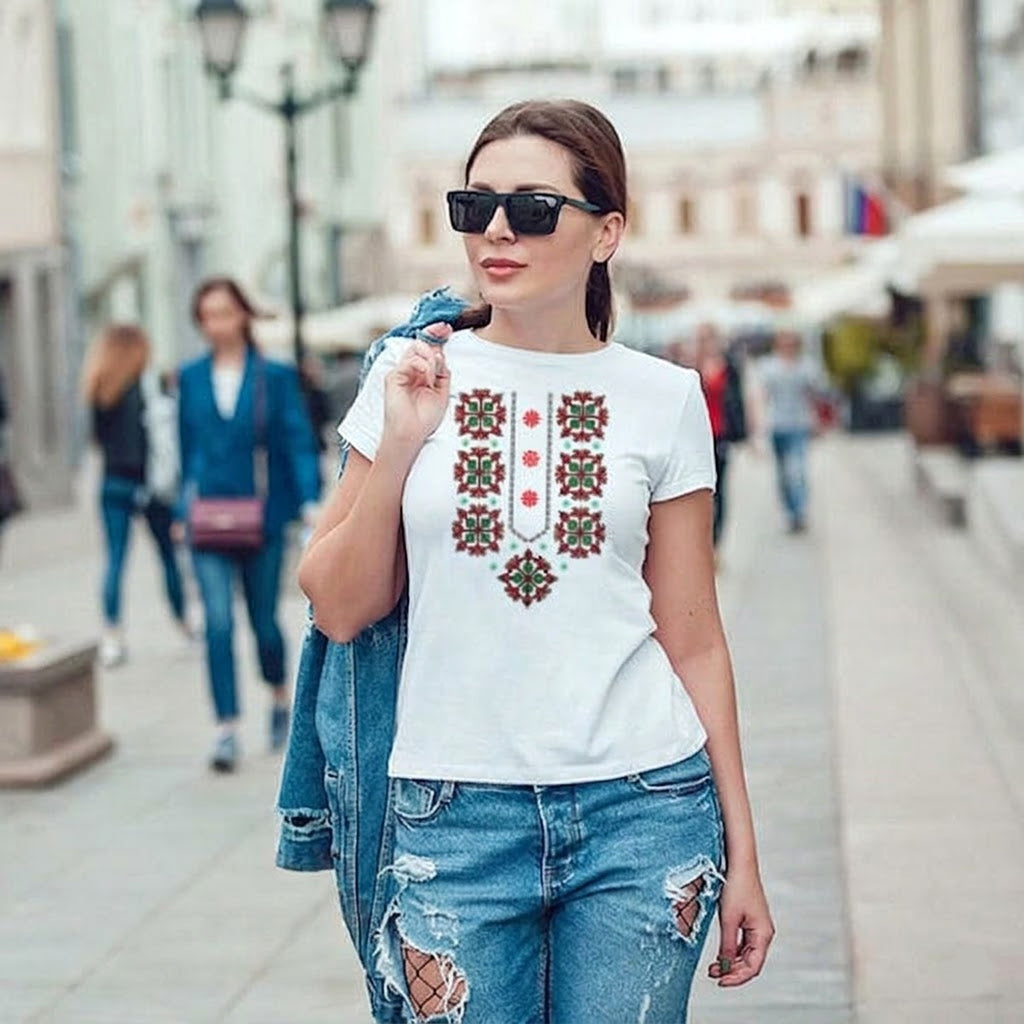 Ethnic T-shirt Women's Men's Children's T-shirt Baby Bodysuit with Ethnic Embroi