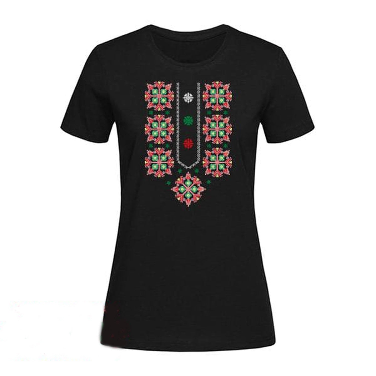 Women's black ethnic t-shirt with embroidery handmade