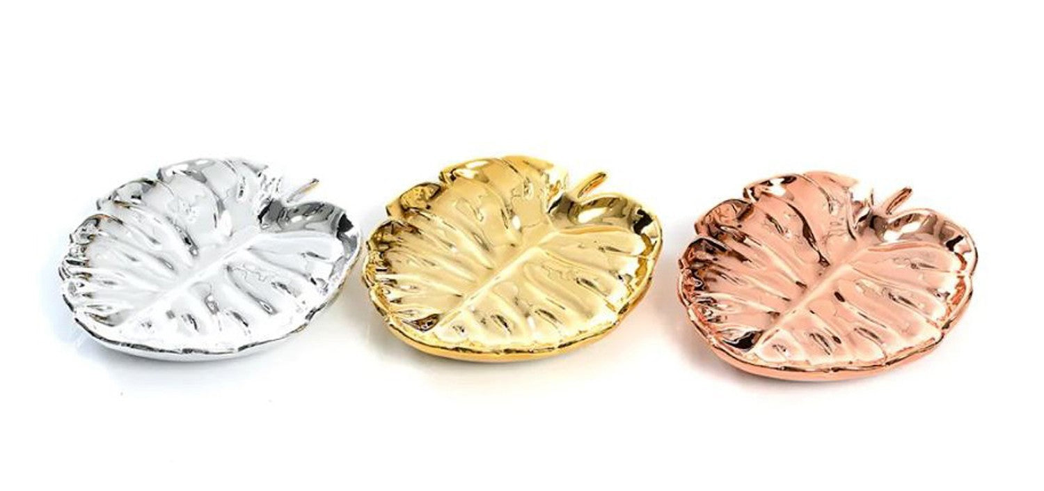 Decorative ceramic plate Leaf 17x15cm in 3 colors handmade