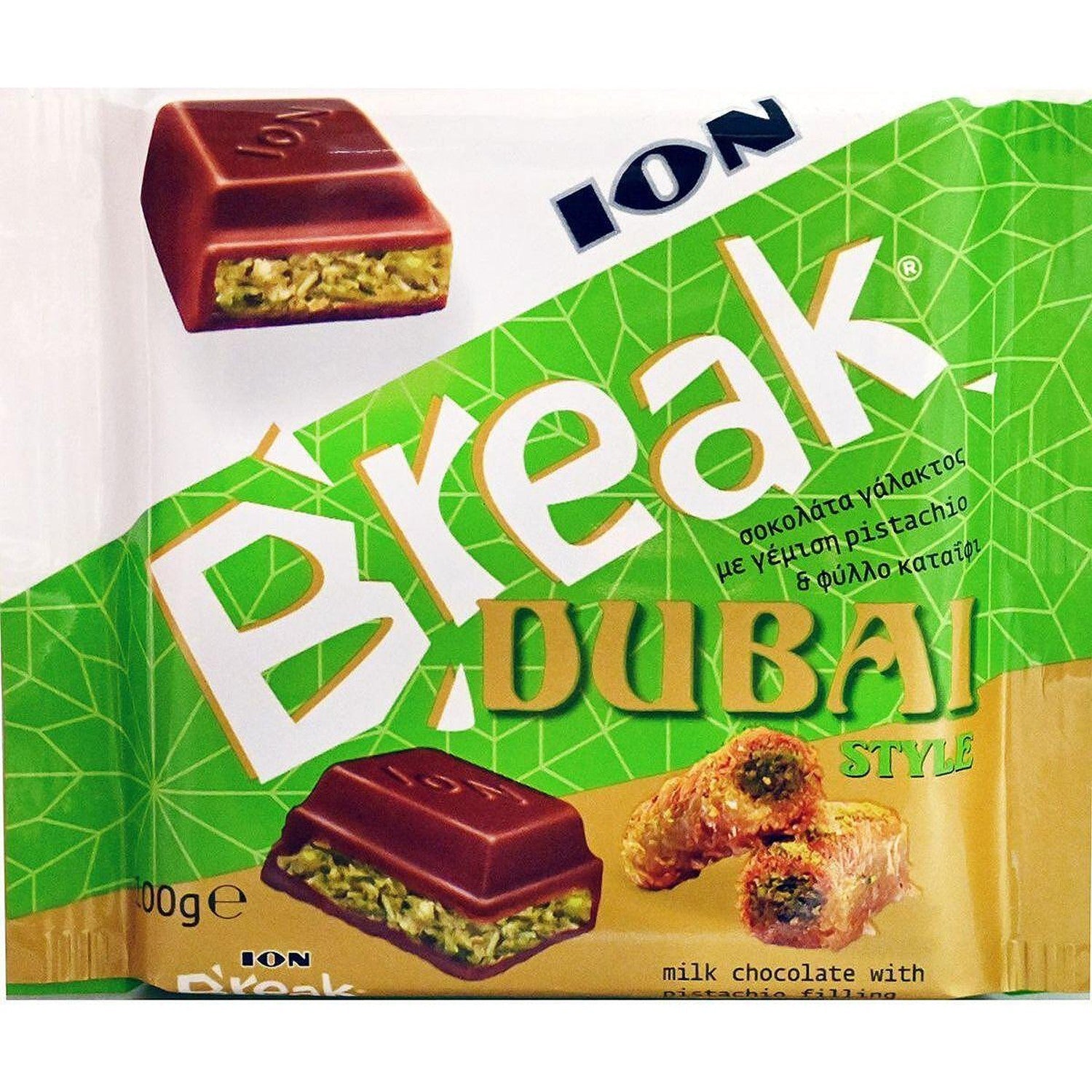 Dubai ION milk chocolate with pistachio and kadaif filling 100 g
