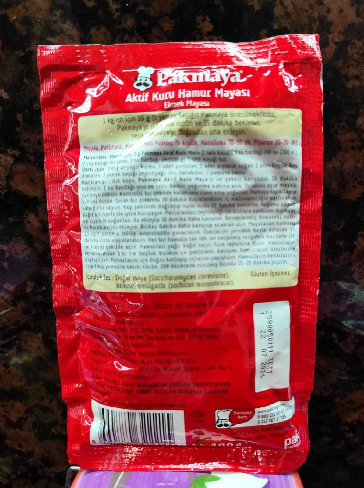 Turkish dry instant yeast for bread Pakmaya 100 g Natural
