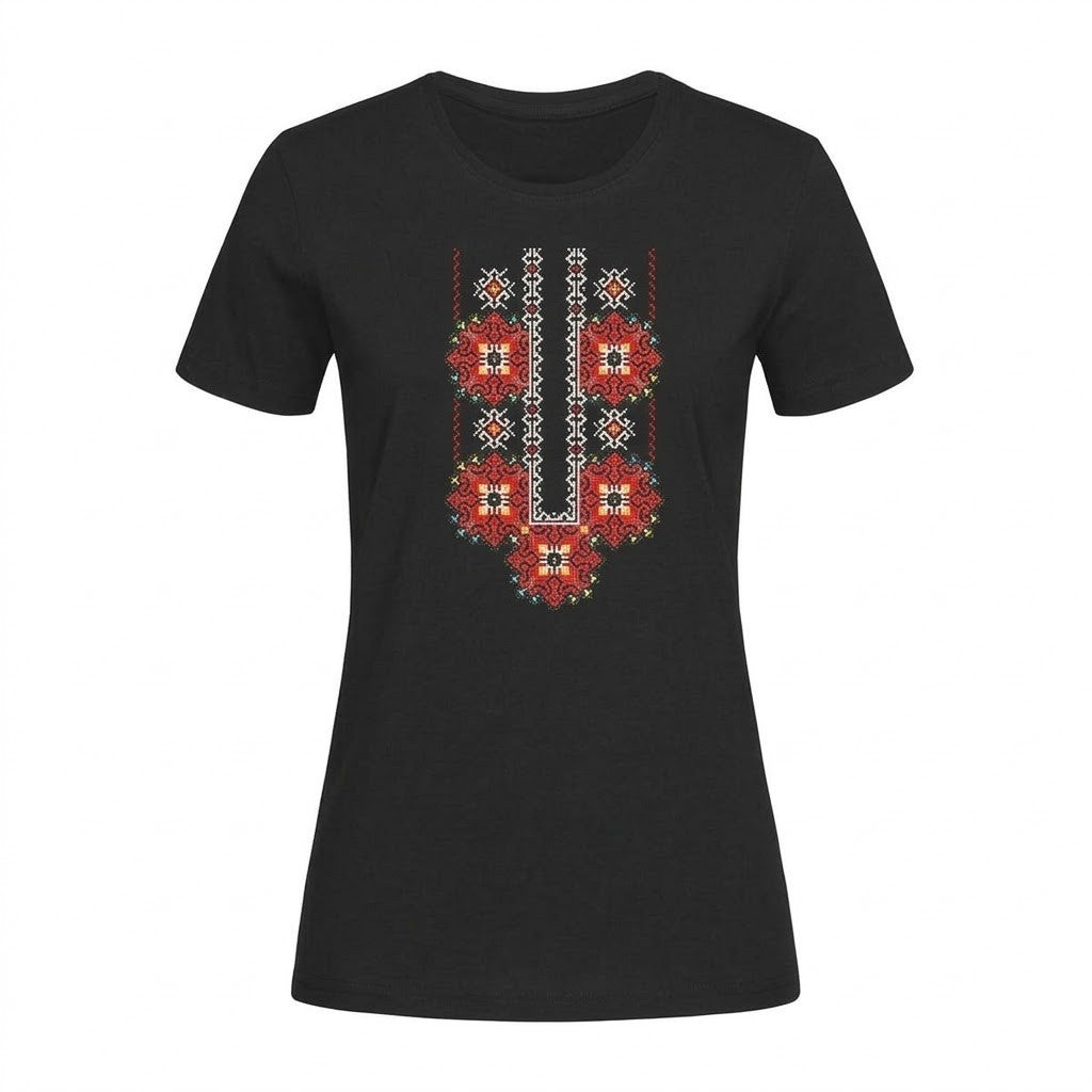 Women's black ethnic t-shirt with embroidery beautiful handmade