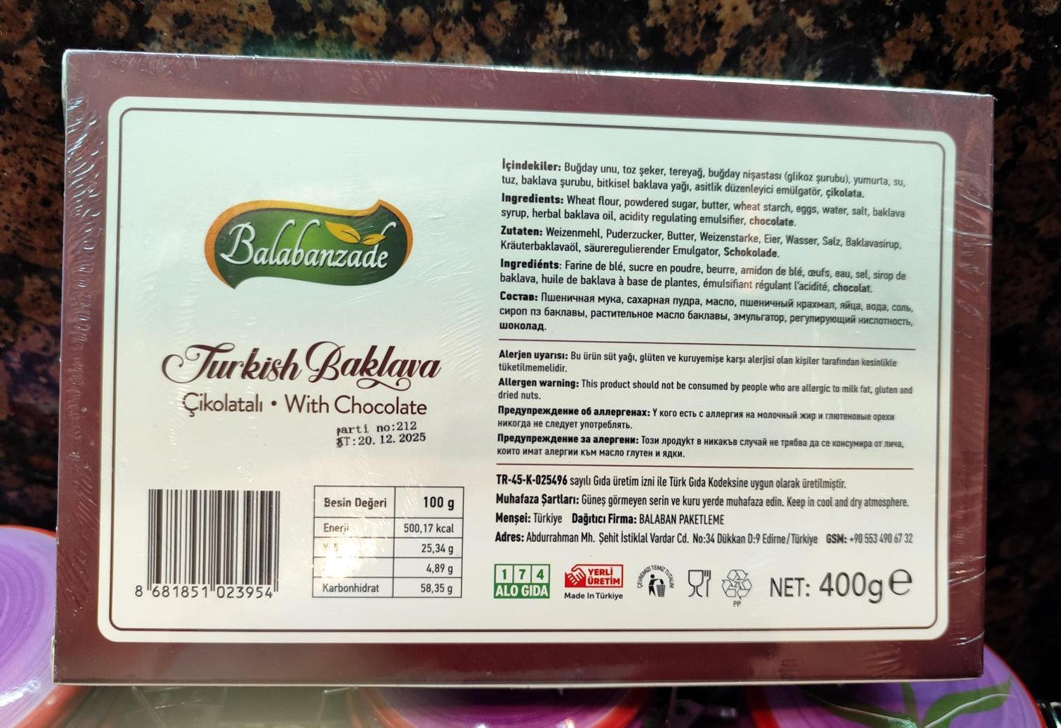 Turkish Baklava with Chocolate 400g Natural Balabanzade