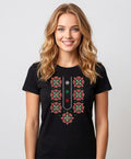 Women's black ethnic t-shirt with embroidery handmade