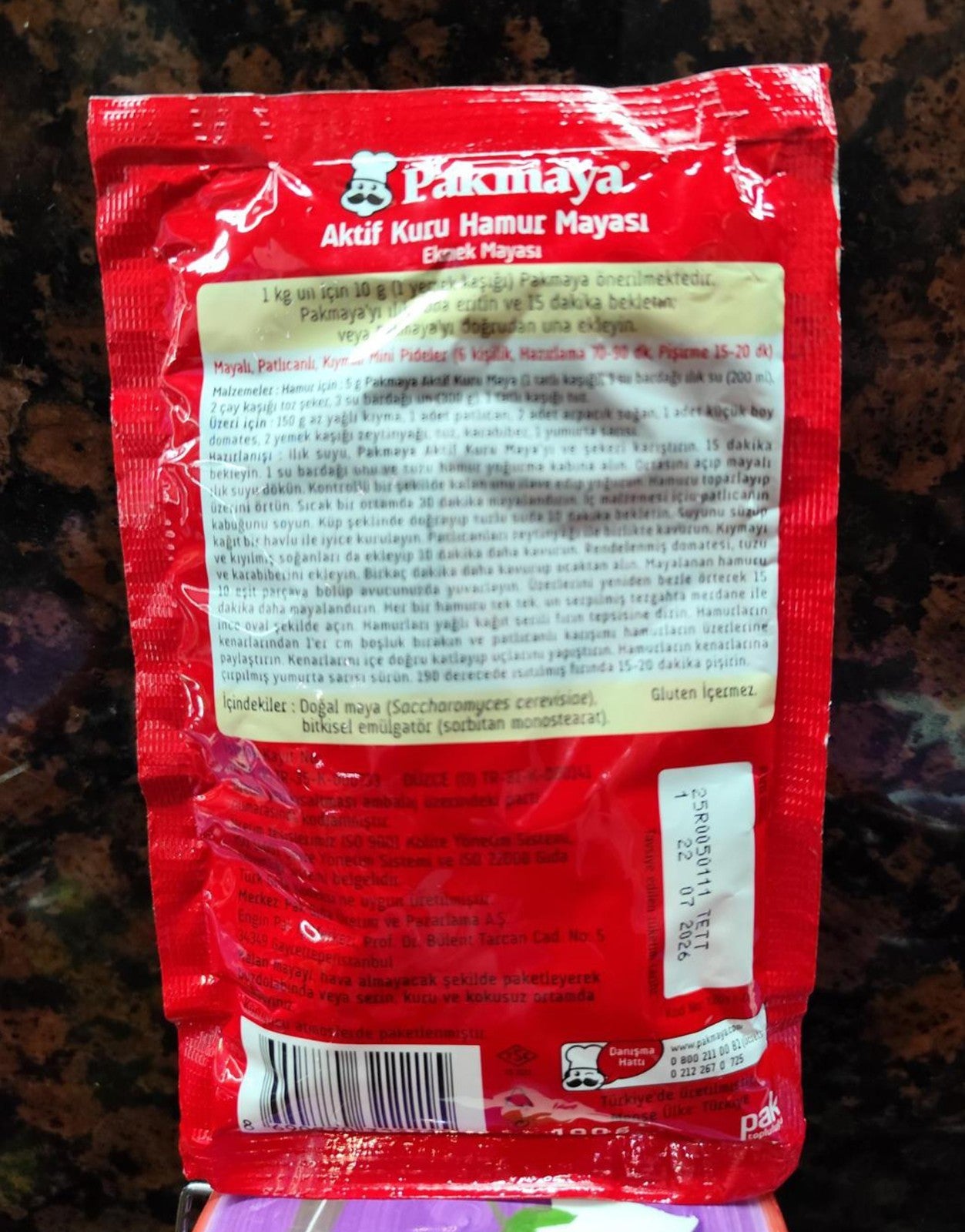 Turkish dry instant yeast for bread Pakmaya 100 g Natural